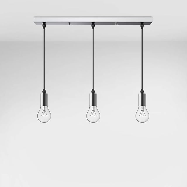 EMKE Chrome Industrial Pendant Light - DIY Hanging Light with Adjustable Wires E27 Holder 3 in 1 Pendant Light for Kitchen Island, Living Rooms, Hotels, Hallways (Bulb not Included)