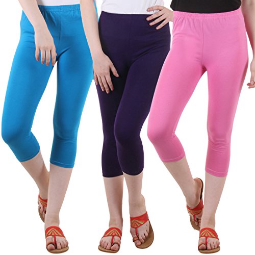 Image of DIAZ Women's Super Combed Cotton Elastane Stretch Slim Fit Printed Capri -Pack of 3