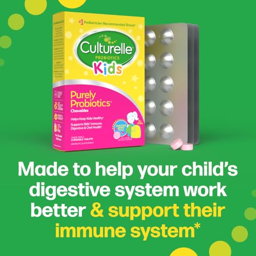 Culturelle Kids Chewable Daily Probiotic for Kids, Ages 3+, 30 Count, #1 Pediatrician-Recommended Brand, Natural Berry Flavored Daily Probiotics for Digestive Health, Oral Care & Immune Support