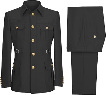 2 Piece Safari Suits for Men Slim Fit Mens Military Style Single Breasted Suit Multi Pocket Blazer Pants Set