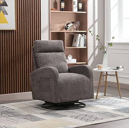 Image of Kurhwyss Swivel Glider Chair for Nursery, Modern Rocker Chair with High Back and Storage Pocket, Upholstered Accent Rocking Chair with Solid Metal Base for Living Room, Bedroom (Dark Gray)