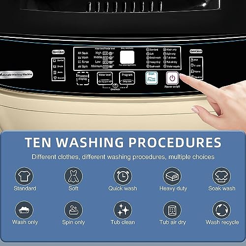Full Automatic Washing Machine with LED Display, 10 Programs & 8 Water Levels Selections, 15.6Lbs for Home, RV, Camping, Apartment, Dorm (Gold) - Image 4