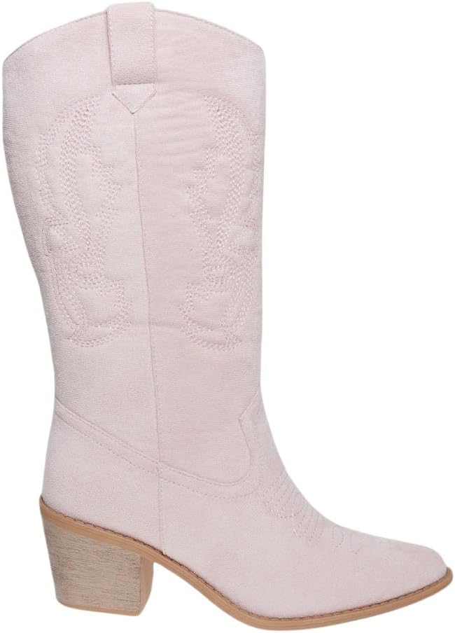 Pierre Dumas Women's Cowboy Boots Western Fashion Cowgirl Mild Calf Boots Low Chunky Block Heel Pointed Toe Boots
