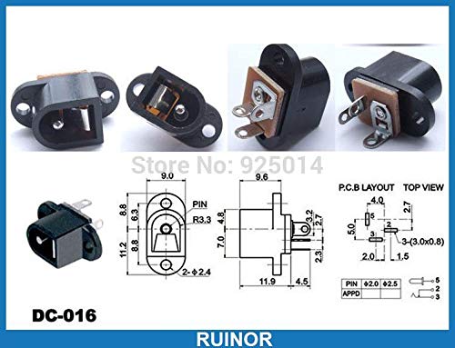 Gimax 500PCS 5.5mm x 2.1 MM DC socket Female DC-016 for PCB Charger Power Plug solder