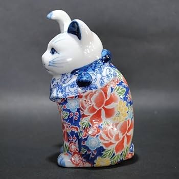 Amazon.co.jp: 瀬戸焼 招き猫 日本製 友禅磁器ホワイト柄4寸 13㎝ 右手