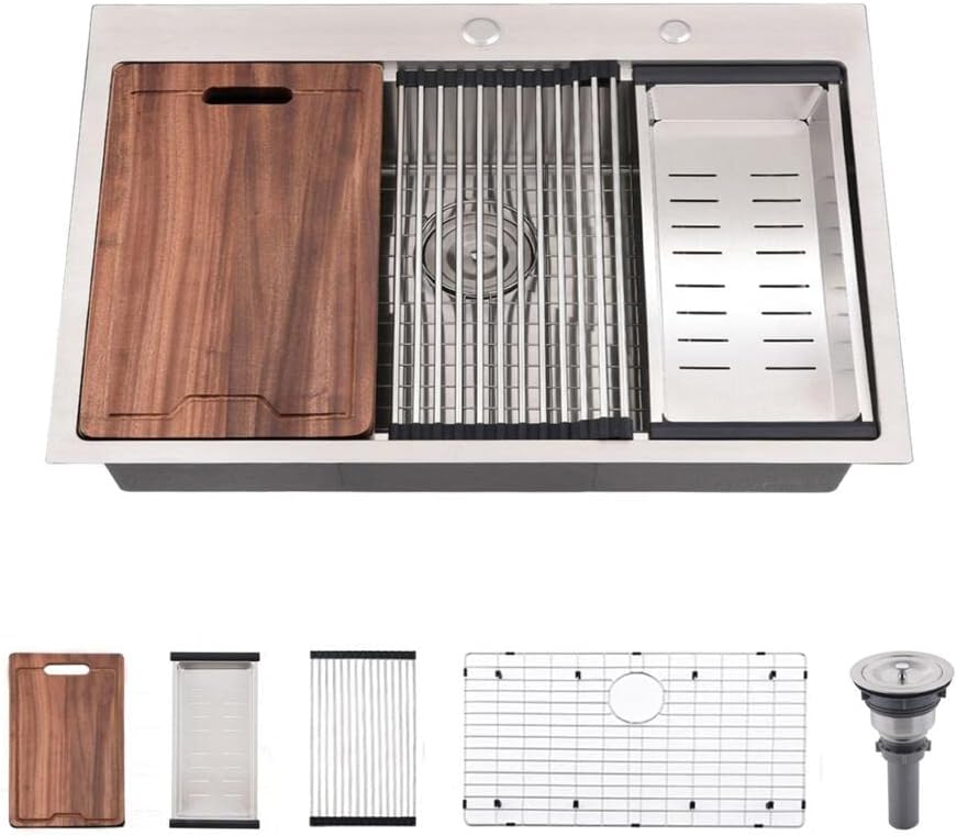 30-Inch Drop In Kitchen Sink Workstation - VOKIM 30 x18 Inch Single ...