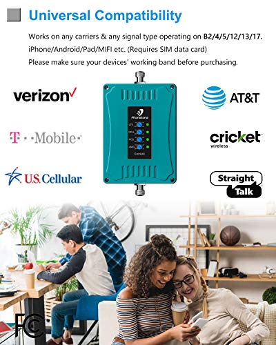 5-Band Cell Phone Signal Booster for All Carriers Verizon AT&T 3G 4G LTE Home Office Use - Multiple Band Cellular Repeater Kit Boost Voice and Data Up to 4,500Sq Ft