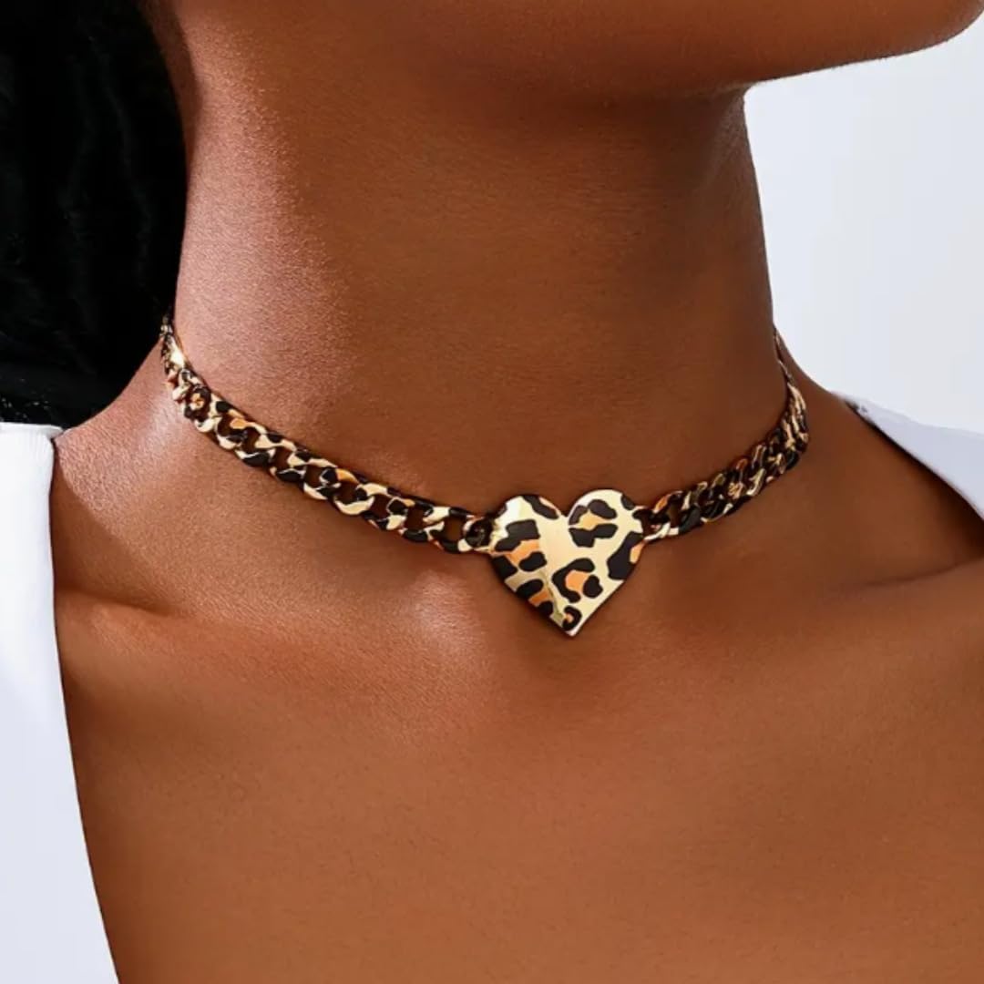 Leopard Necklaces for Women Chunky Gold Heart Necklace Thick Leopard Choker Necklaces Trendy Cuban Chain Jewelry Statement Leopards Accessories - Image 2