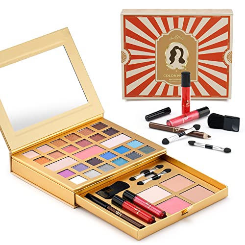 Makeup Kit for Women, Color Nymph All in One Makeup Set Compact Make Up Palette for Beginner with 24 Colors Eyeshadows, Lip Glosses, Contour Powder, Eyeliner Pencil, Mirror