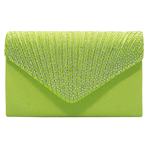 Borsa a mano in raso da donna per matrimonio festa di laurea in raso con strass borsa a tracolla per feste di sera, Verde, Taglia unica, Borsa Messenger