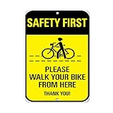 Aluminum Vertical Metal Sign Multiple Sizes Safety First Please Walk Your Bike from Here Thank You! Bike, Pet & Skateboard with Border Weatherproof Street 12x18Inches