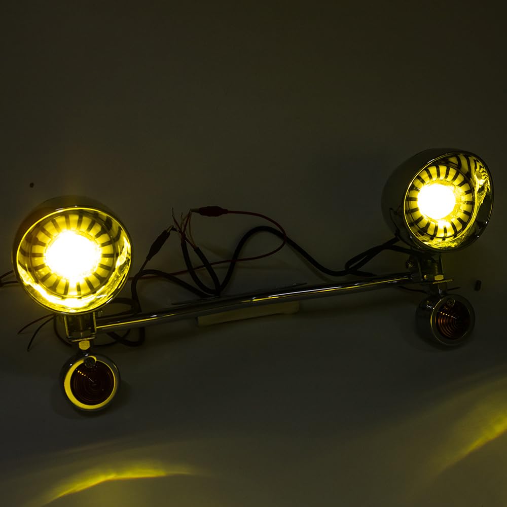 Universal faros auxiliares de moto custom LED 1 juego faros antiniebla para motocicleta cromados compatible con Shadow VT 750 1100 (Con soporte)