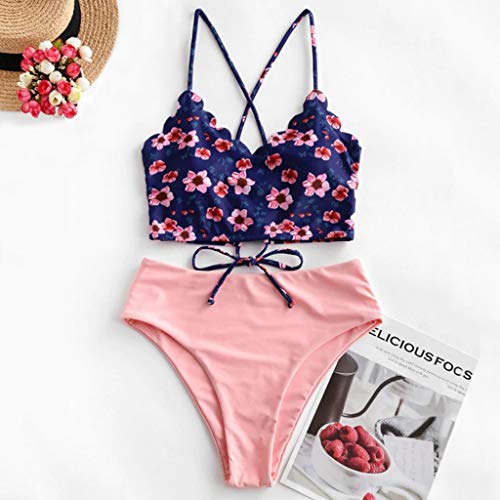 Crisscross Women Scalloped Beachwear Swimsuit Floral Sexy Swimsuit Swimwears Tankinis Leopard Swimsuit Women High Cut #TOP2