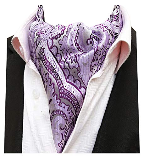 MOHSLEE Mens Purple White Floral Ascot Woven Formal Cravat Tie Pocket Square Set