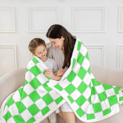 Image of Erosebridal Initial Letter L Sherpa Blanket Pink and White Checkered Fuzzy Plush Throw Cute Monogram Plaid Fleece Blanket for Kids Girls Women,Kawaii Gingham Grids Decor for Bed Couch Queen 90 inchx90 inch