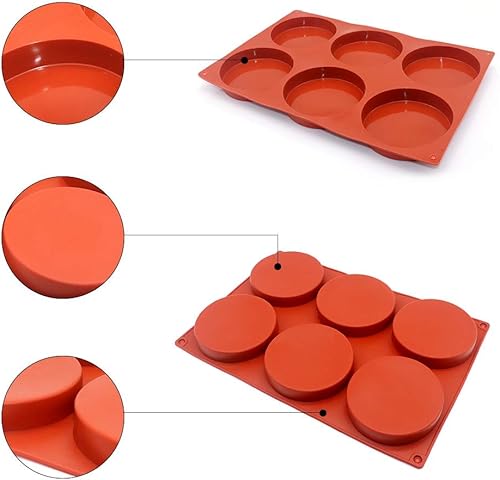 Miniatura 3 de Moldes de silicona para tartas grandes de 6 cavidades, molde de resina de disco redondo de silicona, moldes antiadherentes para hornear, molde para
