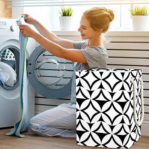 Panier à linge imperméable géométrique noir et blanc en tissu durable avec poignée - 7