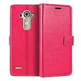 Shantime Lederhülle Kompatibel mit LG G4, Business Design Magnetische Klapphülle, 3 Kartenfächer, Foto & Geheimfach(Rosenrot)