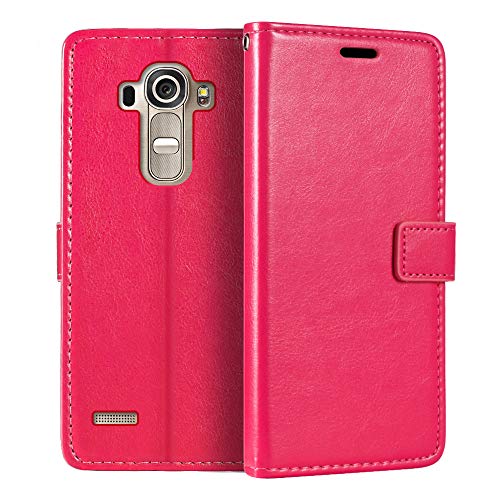 Shantime Lederhülle Kompatibel mit LG G4, Business Design Magnetische Klapphülle, 3 Kartenfächer, Foto & Geheimfach(Rosenrot)