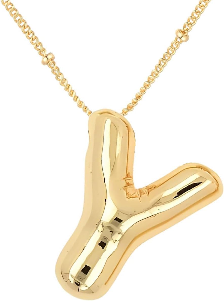 Bubble Letter Necklace Gold for Women，Charm Balloon Initial Letter Pendant Zirconia Inlaid Necklaces Fashion Gifts Jewelry