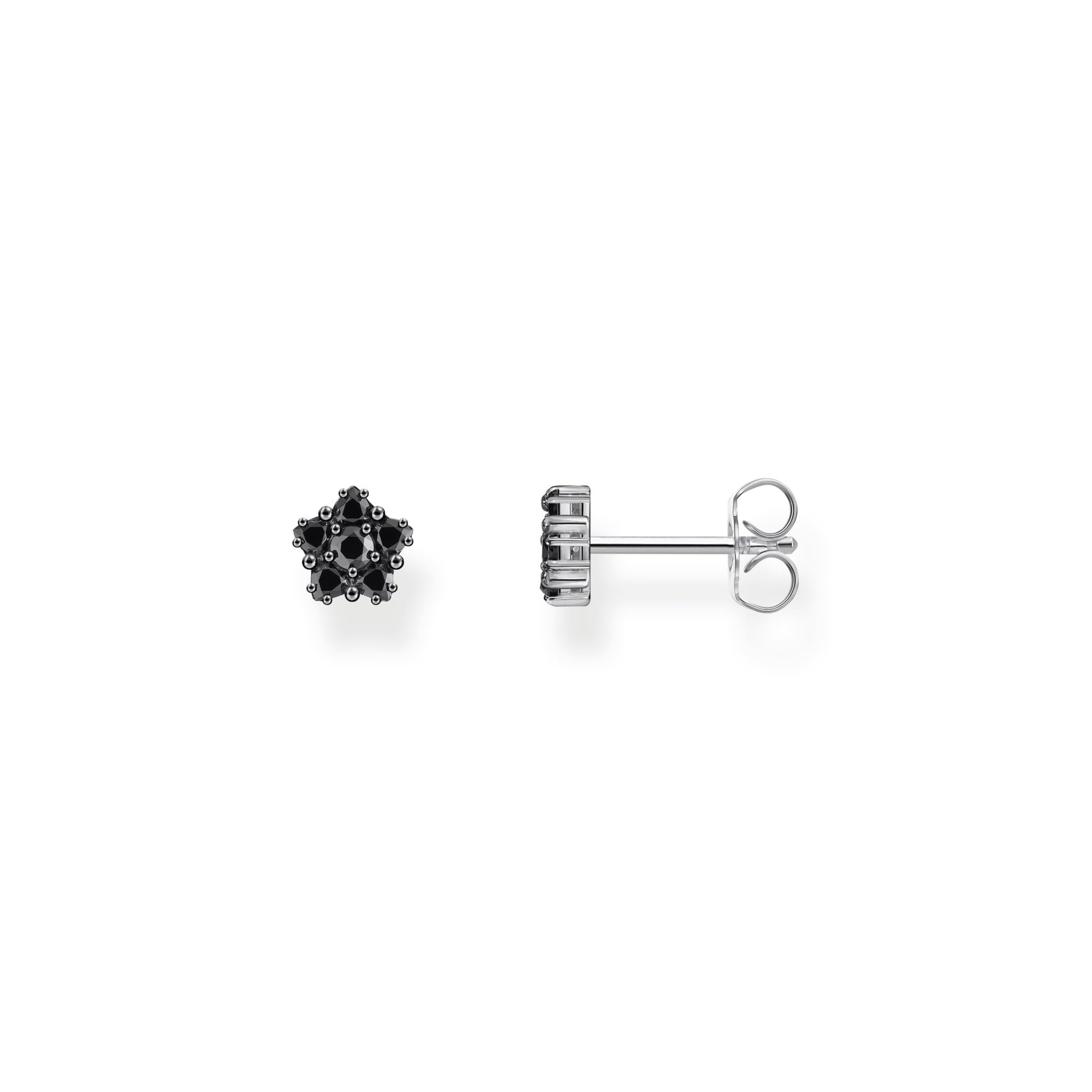 Thomas Sabo Silver blackened small ear studs with black zirconia, Black, Women