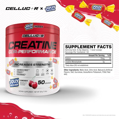 Image of Cellucor Creatine Powder, Jolly Rancher Cherry- Increases Strength, Lean Muscle Mass & Endurance, Micronized Creatine for Fast Absorption, 5g Creatine per Serving, 50 Servings