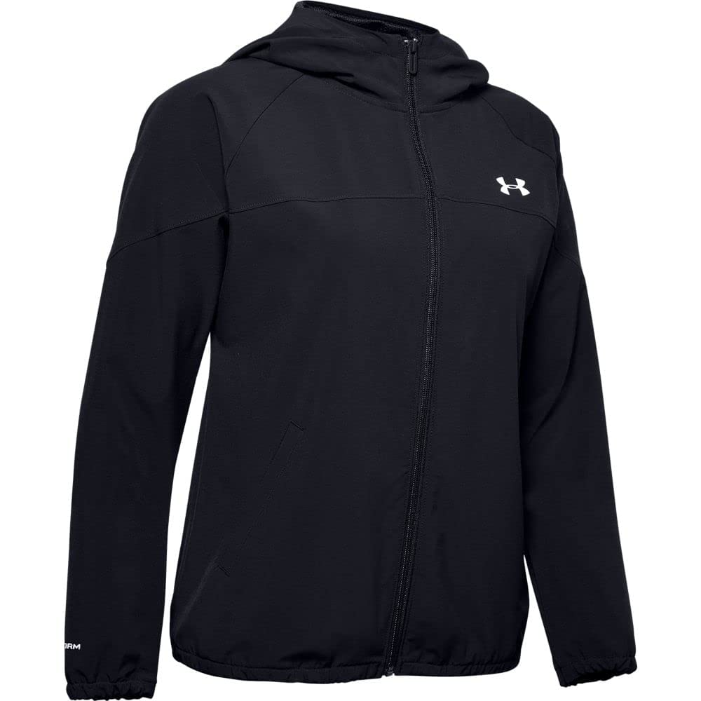 Under Armour Femme Woven Hoodie Full Zip Fermeture éclair, Sweat Not Applicable, Noir (001) / Blanc Onyx, S