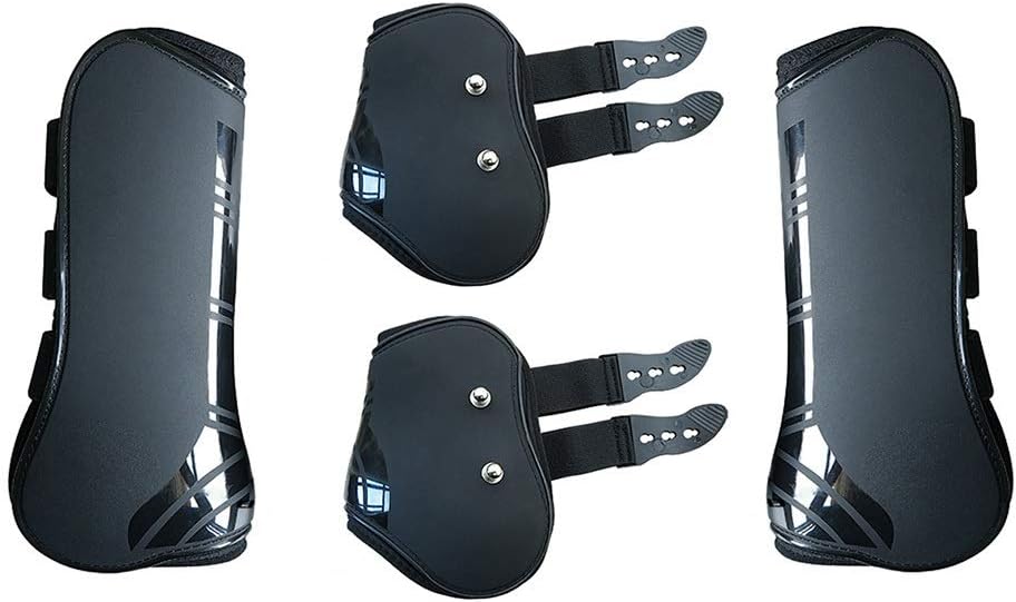 MAYiT Horse Tendon Boots (4 pcs - Front & Hind), PU Shell Tendon Fetlock Brace Guard Boots for Riding Shock Absorbing Jumping Competition Protection