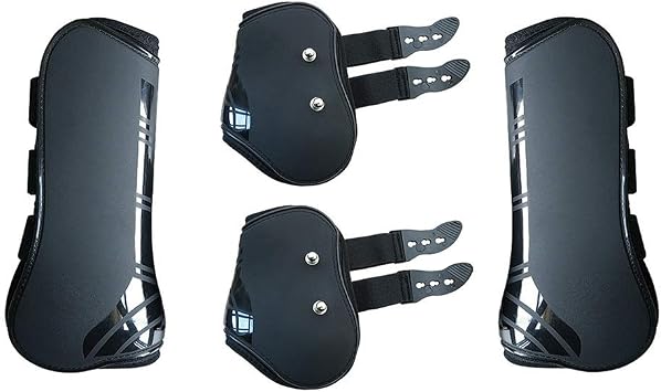 MAYiT Horse Tendon Boots 4 pcs - Front & Hind, PU Shell Tendon Fetlock Brace Guard Boots for Riding Shock Absorbing Jumping Competition Protection