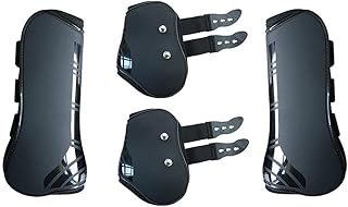 MAYiT Horse Tendon Boots (4 pcs - Front & Hind), PU Shell Tendon Fetlock Brace Guard Boots for Riding Shock Absorbing Jumping Competition Protection