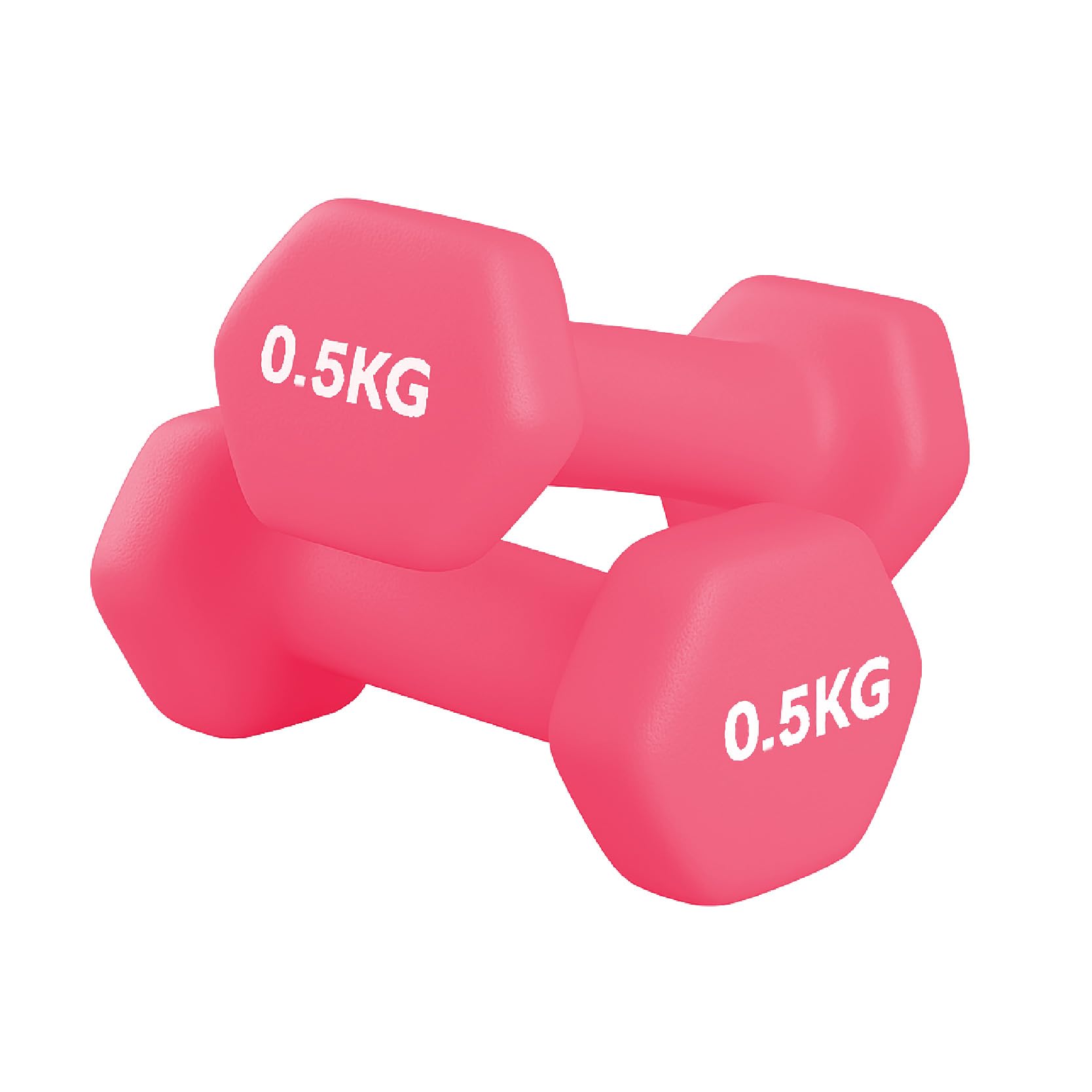 Neoprene Dumbbells Pair for Women Home Gym, Hex No-Roll Design, Non-Slip Grip, Colour Coded Weights Set, 0.5kg to 10kg (0.5kg-Pair-Pink)