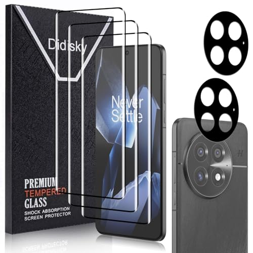 Didisky Screen Protector for Oneplus 13(Not for 13r 13t 13 Pro) 3 Pack Tempered Glass Film with 2 Pak Lens Protector 3D Curved Full Coverage 9H Hardness Scratch-Resistant Bubble Free Easy to Install