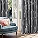 NICETOWN Grey Blackout Floral Pattern Curtains for Living Room 84 inch Long 2 Panels Set, Noise Reducing Thermal Insulated Wave Line Foil Print Bedroom Drapes for Patio Sliding Glass Door (52 x 84)