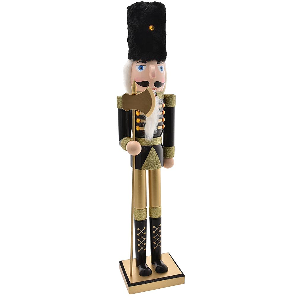 BAKAJI Soldat Casse-Noisette de Noël en Bois Géant Hauteur 106 cm Robes Peintes Barbe et Cheveux en Peluche avec Mécanisme de Travail Décorations de Noël (Design 2)
