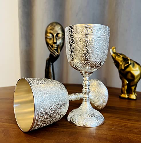 Morcomart Vintage Brass Victorian Wine Goblet Silver Plated Embossed Goblet Chalice Gothic Theme Goblet Cup (Pack Of 1) #TOP3