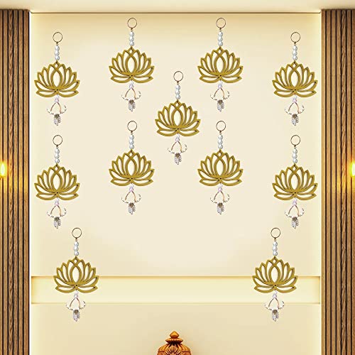 GIFT JAIPUR Lotus Cream Jhumka Wall Decor Hanging Set of 11 - Diwali Showpiece Gift Home Temple Pooja Festival Wedding Marriage Stage Decoration