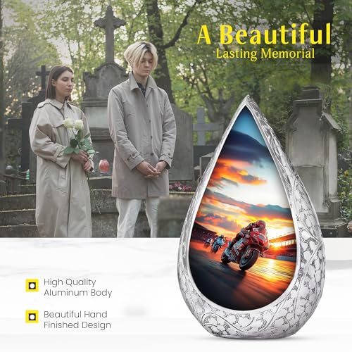 Image of Motorcycle Urn for Ashes - Memorial Sunset Biker Urns for Ashes - Cremation Urn for Human Adult Female & Male - Funeral Little Burial Urns for Cremains 3 Inch
