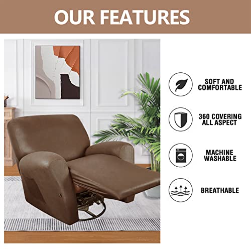 Image of molasofa Leather Like Recliner Chair Covers - Large Lazy Boy Recliner Chair Covers for Reclining Chair 4 Pieces Washable Recliner Slip Covers that Stay in Place (Brown)