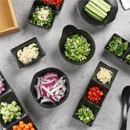 Plato de aperitivos con tres compartimentos en ABS negro para soja 7