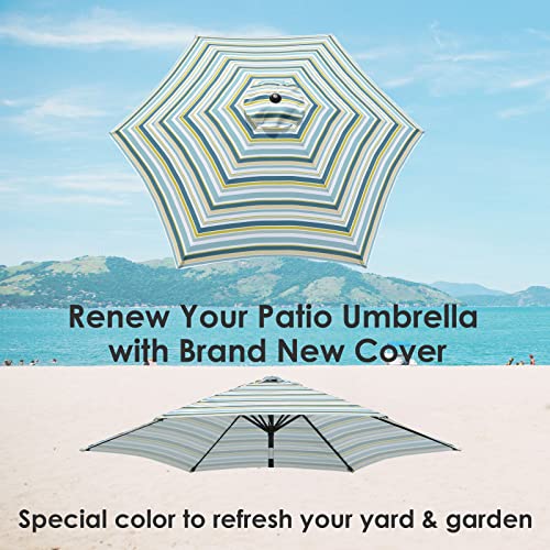 Chi Mercantile Universal Replacement Cover For 9 Feet 6-Rib Outdoor Round Patio Market Umbrella Parasol Canopy Top Sun Shade Accessory (Blue Green Aqua Burst) #TOP2