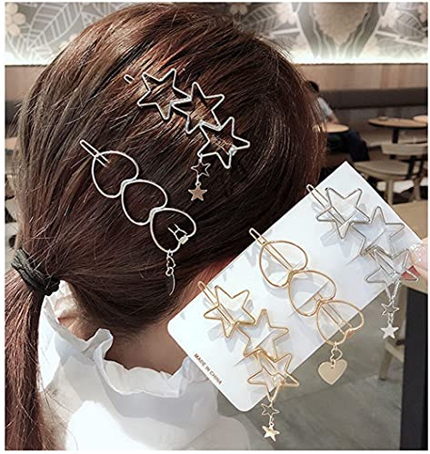 AKOAK 4 Piezas Pinzas para el Cabello de Metal con Estrella de Cinco Puntas Hueca y Colgante en Forma de Corazón Dorado y Plateado miniatura 5