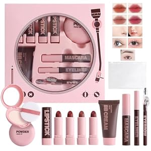 All In 1 Make-Up Sets, 9 Stück Make Up Set, Schminke Geschenk Set für Frauen & Mädchen, Komplettes Starter Kosmetik Set, Lippenstift, BB Creme, Setting Puder, Mascara, Eyeliner, Augenbrauenstift