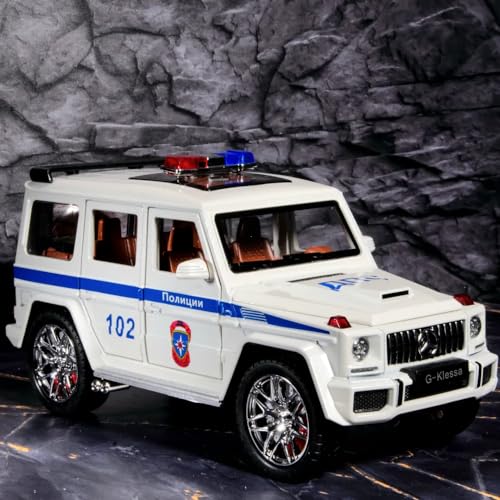 Image of 1:24 Scale G Wagon Jeep Police Toy Car Diecast Metal Police Car for Kids Die Cast Toy Car Sound Light Pull Back, Multicolor