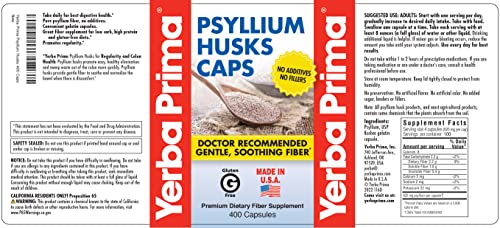 Yerba Prima Psyllium Husks Caps, 625 Mg, 400 Capsules - Natural Fiber For Men And Women - Regularity Support Supplement #TOP4