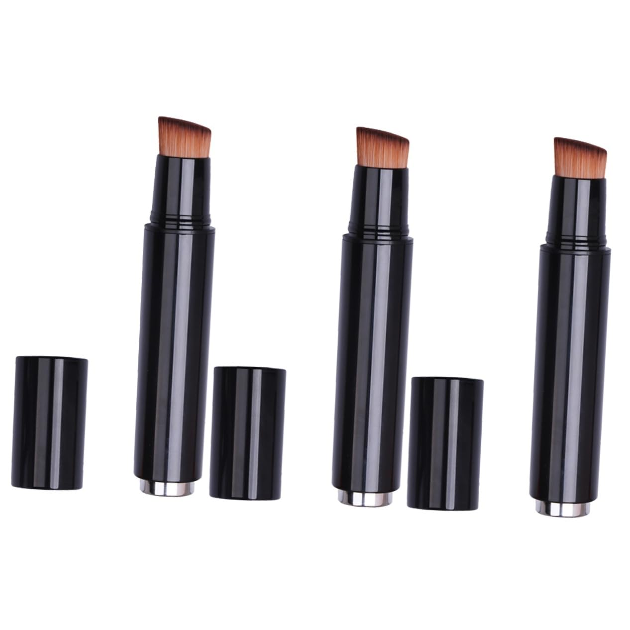 Mipcase 3pezzi Pennello Per Fondotinta Liquido Portatile Nero Con Manico Plastica Spazzola Multifunzionale Per Trucco Con Setole Morbide e Durevoli Per Applicazione Di Cosmetici