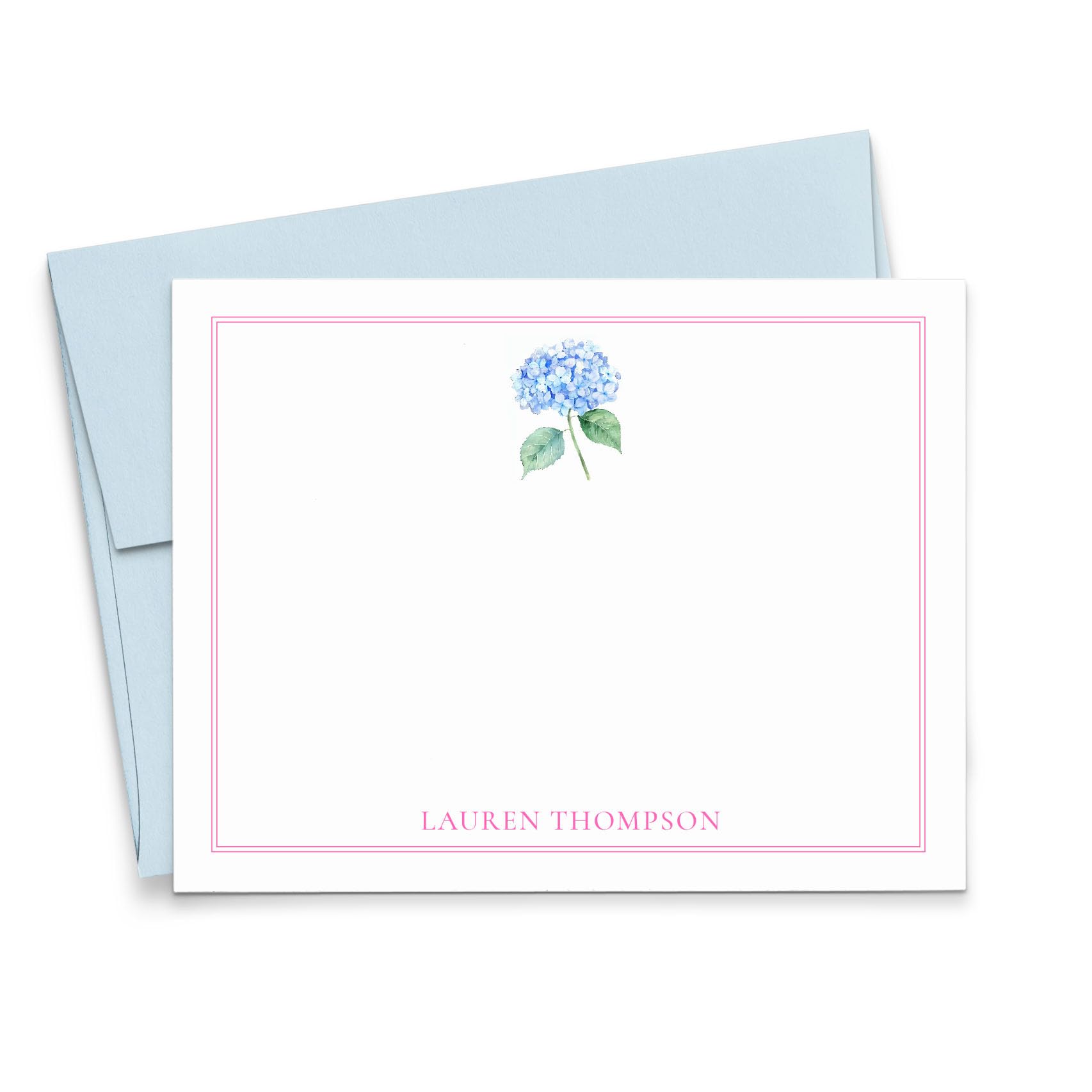 Personalized Hydrangea Stationery Cards And Envelopes Set, FLAT Watercolor Flower Cards With Name, Blue Hydrangea Notecards For Studying, Floral Note Card Set, Your Choice of Colors and Quantity