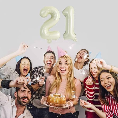 Image of TONIFUL 16 Inch 10 Pcs Cream White 0-9 Birthday Number Balloons | Small Custom Digital Mylar Foil Ballons for Boho Birthday Engagement Graduation Anniversary Baby Shower Party Decorations
