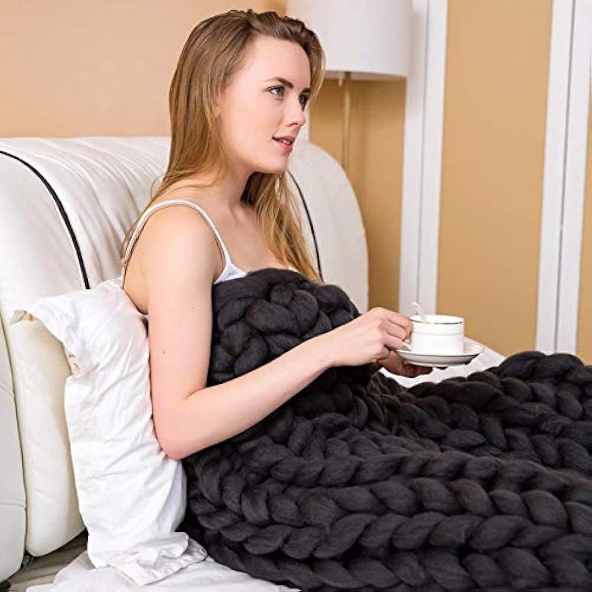 アウトレット 価格 毛布 ブランケット 大判 ひざ掛け 厚手秋冬用 手編み チャンキーニット ローゲージニット 暖かい 柔らかい ふわふわ 昼寝に対応ソフトブランケットブランケットケーブル織りブランケット豪華な手織り超快適で暖かいマルチサイズオプション Color