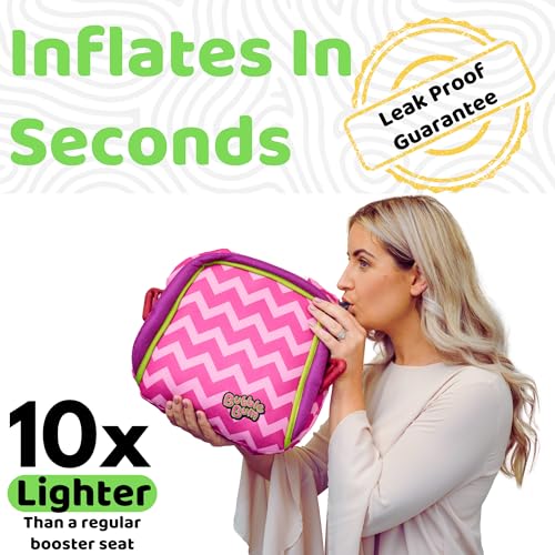Image of bubblebum Inflatable Backless Booster Car Seat, Portable Travel Booster Seat, Booster Seats for Cars 40-100 lbs, Kids & Child 4-10 years old - Pink | Kids 40-100 lbs, Backless Travel Booster, Lightweight and Portable, Fits 3 Across, Ages 4-11