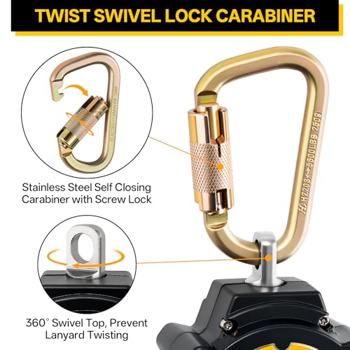 Image of TRSMIMA Retractable Lanyard Fall Protection - 11FT Webbing Self Retracting Lifeline Fall Arrest YoYo Class 1 SRL ANSI